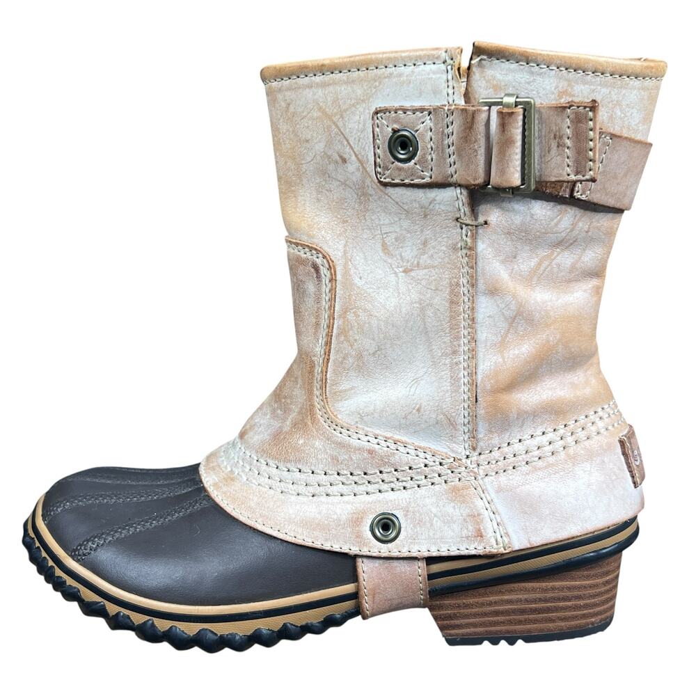 Sorel Slimpack Short Waterproof Tan Leather Duck Boots Size 7 - Picture 3 of 10